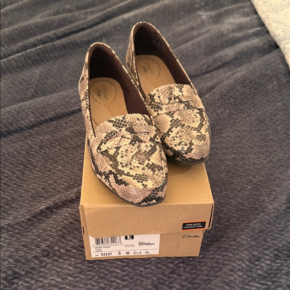 Clarks Women's Beige Snake Print Loafers